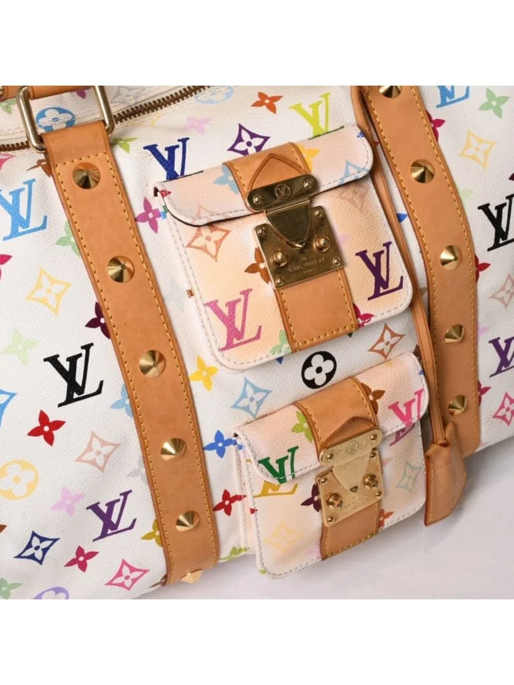 Louis Vuitton Keepall 45 Boston Bag Monogram Multicolor White Takashi Murakami